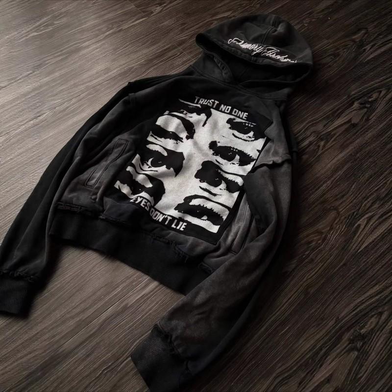 Y2K Street Style Graphic Embroidered Hoodie Dark Eye Patch Pullover Sweatshirt Teens Youth