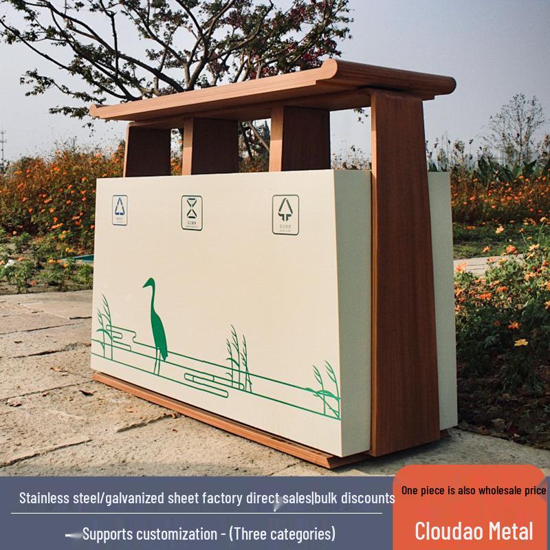 Large Outdoor Stainless Steel Trash Can with Three or Four Compartments for Streets, Parks, and Communities