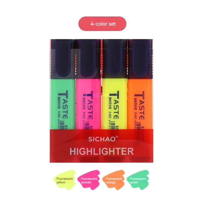 4/8 Pcs/set HighlighterChisel Tip Marker Pen4/6/8 Assorted Pastel Colors for Extra Long Marking Performance Charming Stationery