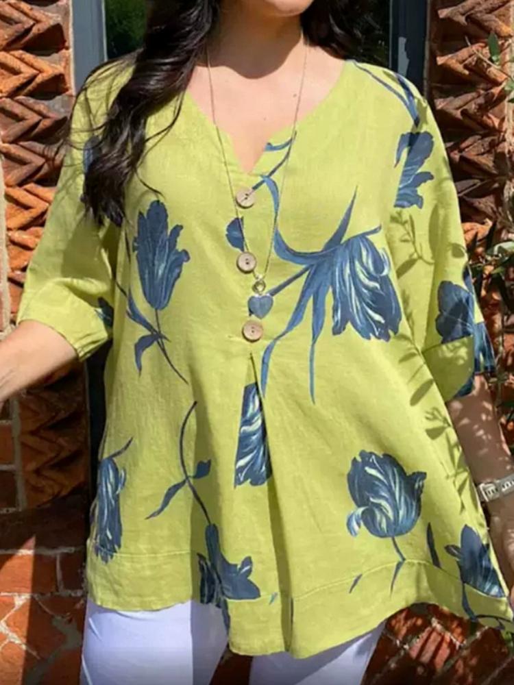 

Новая рубашка-пуловер из хлопка и льна с V-образным вырезом и короткими рукавами, повседневная куртка для весны и лета 5XL жёлтый