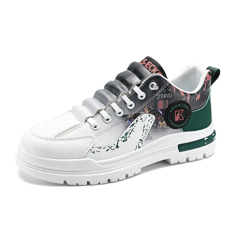 

Мужские скейтбордические кроссовки 2026 Новые уличные модные удобные плоские уличные кроссовки для отдыха кожаные повседневные шнурованные кроссовки для ходьбы для мужчин 39 зелёный