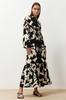 Women's Hijab Dress New Season Fashion Brown Big Flower Patterned Crinkle Woven Dress