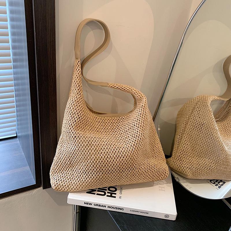 Retro Woven Straw Bag Summer New Large Capacity Shoulder Armpit Bag Vacation Wind Beach Bag Woven Straw Tote Bag for Women