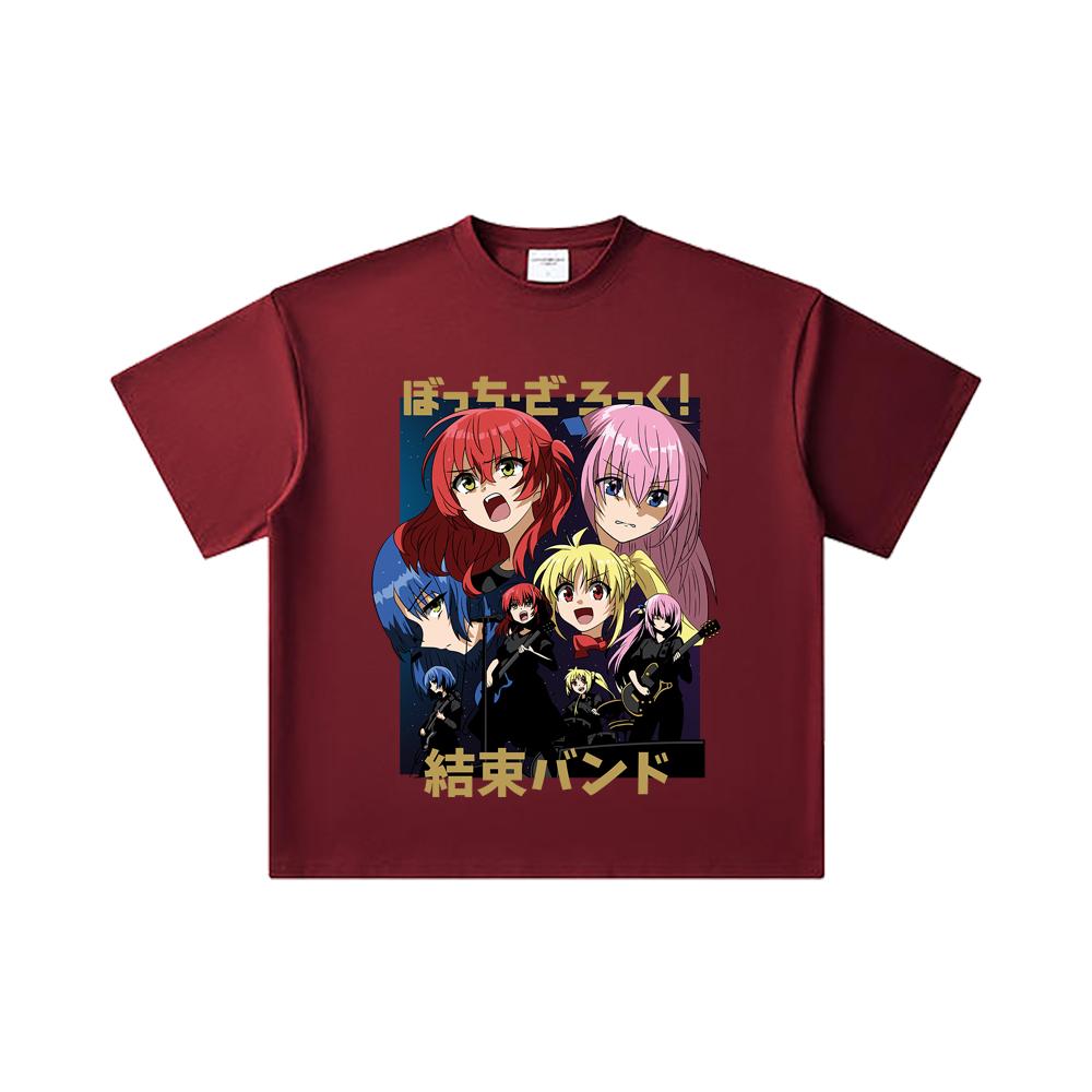 

260 GSM Double Yarn 32 Count 100% Cotton Bocchi The Rock V1 Print Unisex Heavy Cotton T Shirt 2XL вина червоного кольору