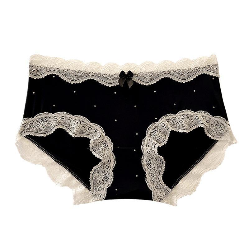 French Retro Polka Dot Lace Triangle Panties with Bowknot for Women