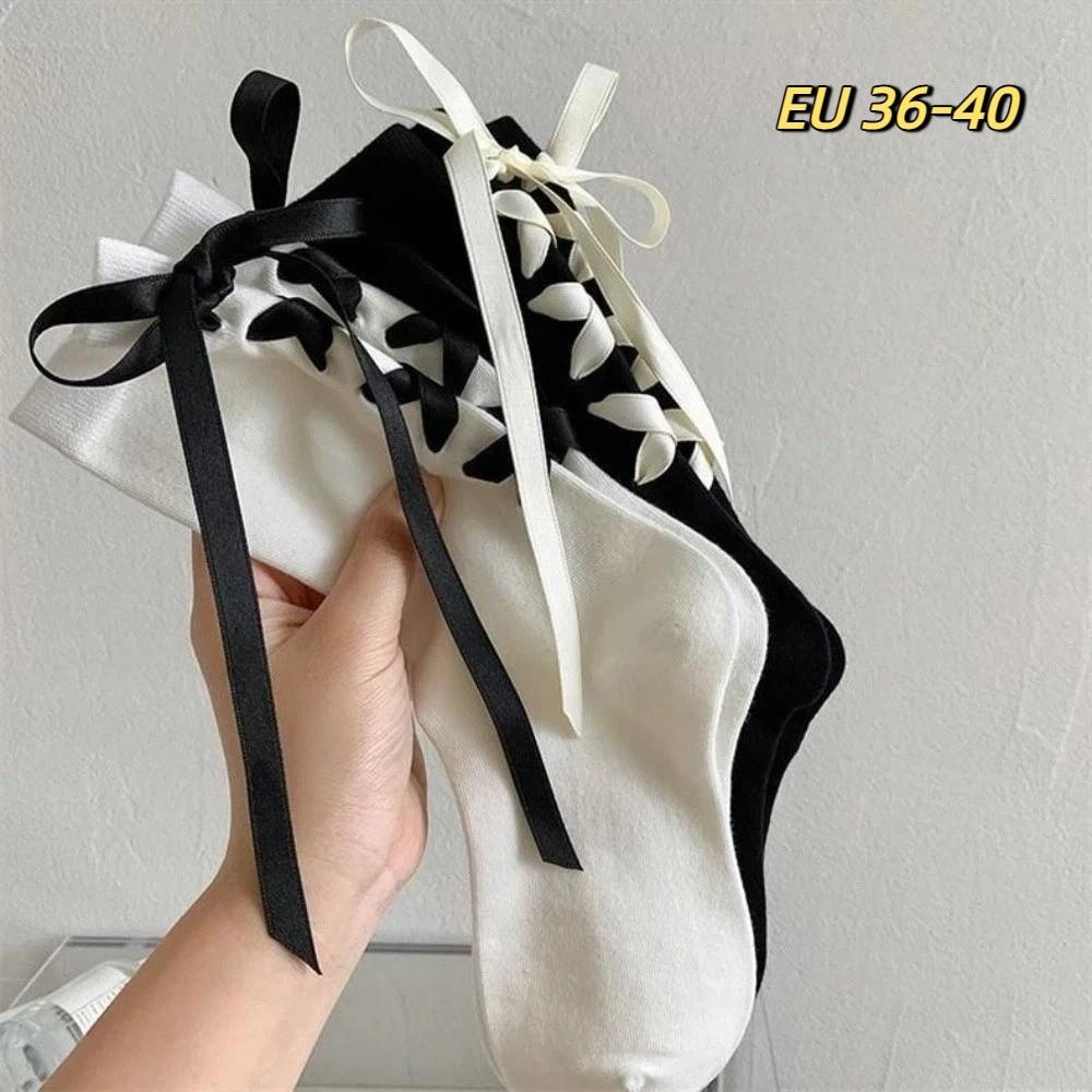 Thickened Thermal Floor Socks Cotton Strap Bow Tie Stockings for Leather Shoes Collocation