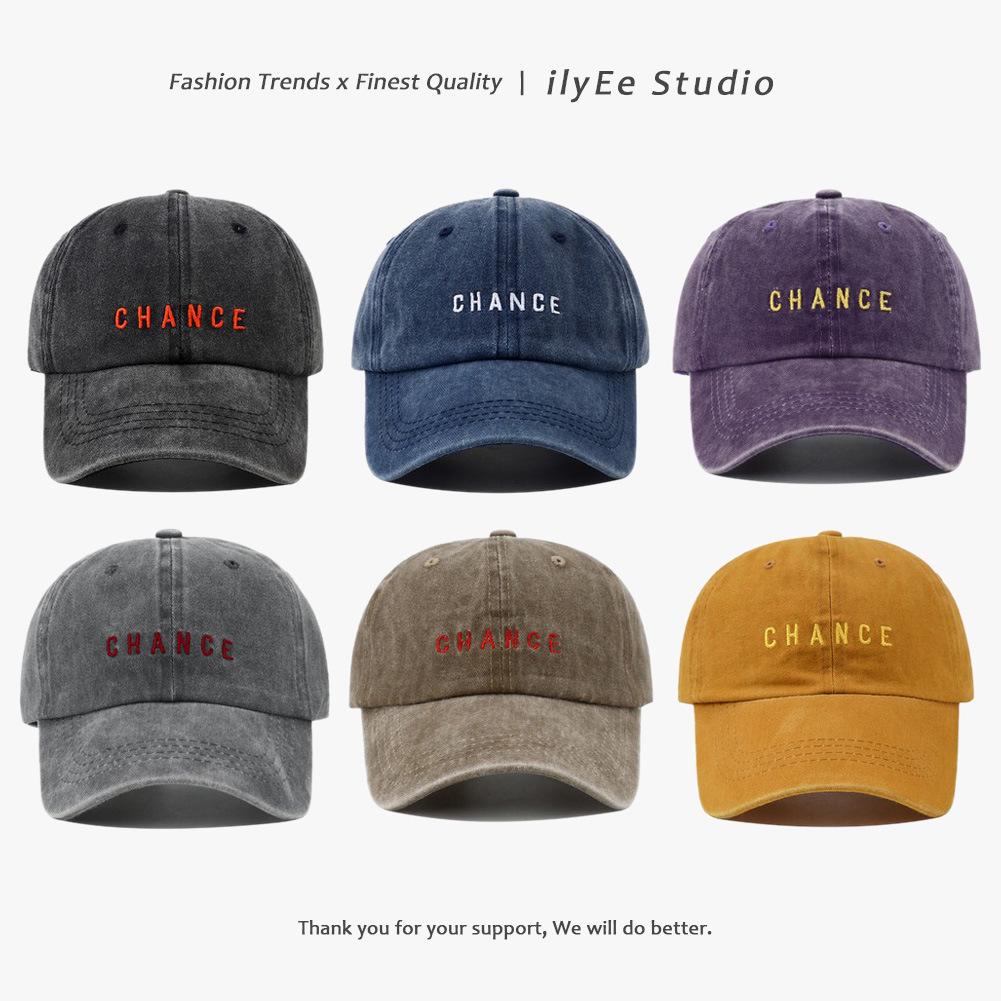 Spring/Summer Washed Cotton Curved Brim Baseball Cap with Letter Embroidery - Unisex Flat-Top Military Style