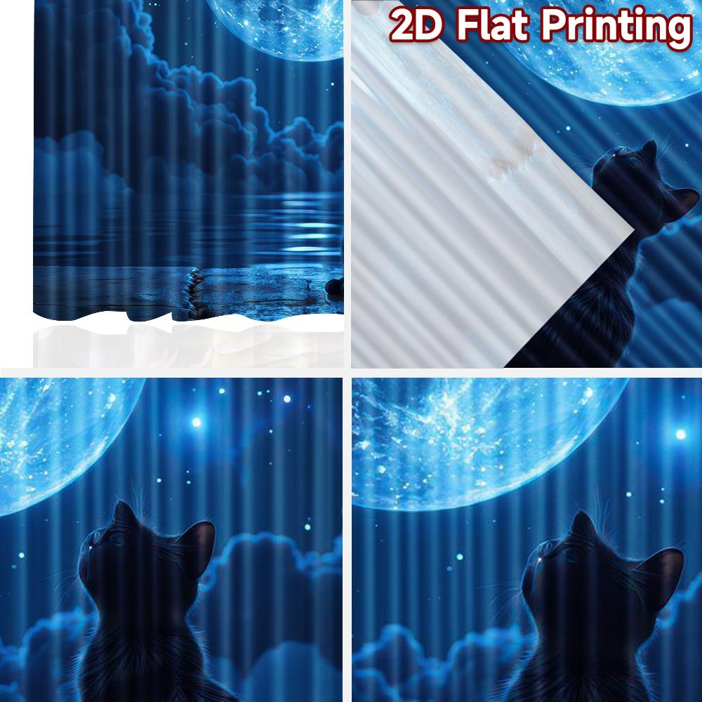 2D Flat Photography Backdrop Popular Party Backdrop Cat Gazing At Moon 100% Polyester Family Party Decoration Use for Booth