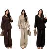 Petite High-End Knit Sweater & Wide-Leg Pants Set for Fall/Winter - Elegant Mature Style