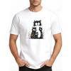 European Sizes Men'S Fashion Casual Trendy Graphic Tee with Cute Cartoon Black Cat Family Floral Print Adult Male Streetwear Holiday Gift Daily Wear