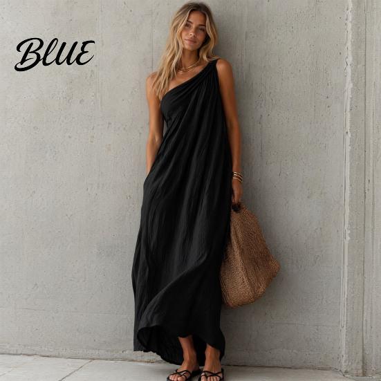 Lightweight Women Dress Women's Summer One Shoulder Beach Sundress Pleated A-line Flowy Long