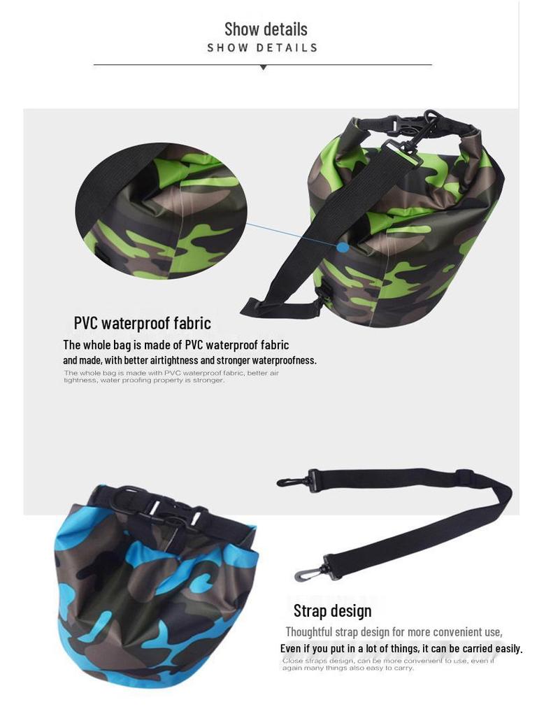 Waterproof PVC Camouflage Bucket Bag: Wet & Dry Separation, Ideal for Kids' Rafting, Beach & Swimming Activities