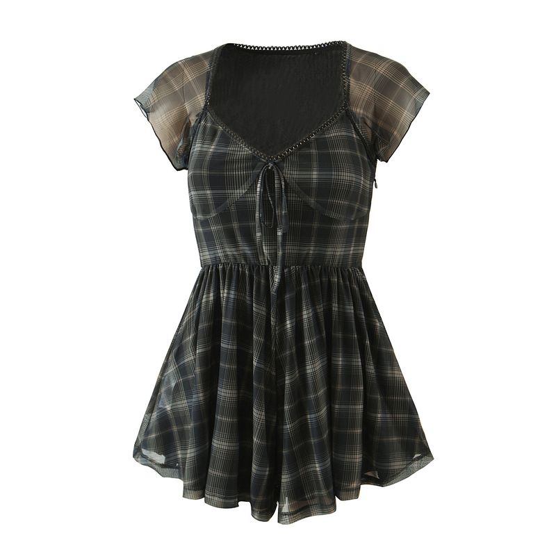 

INS Нишевый стиль Ретро Клетка Слим Высокая талия Сетка 9809 Haig(High quality) S