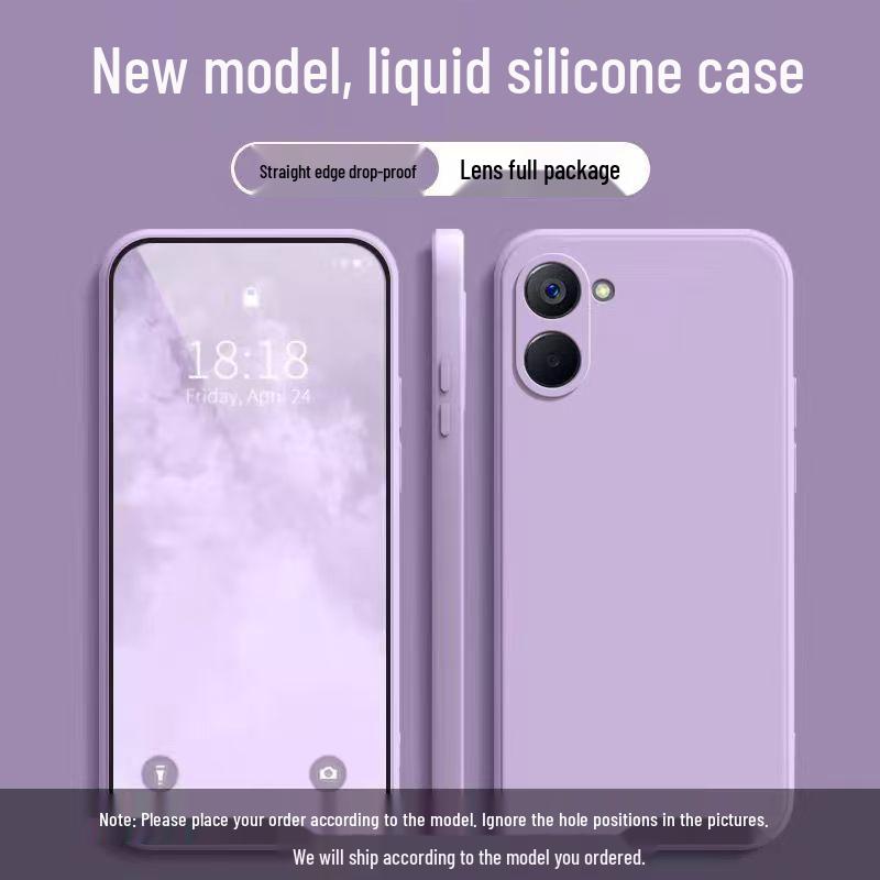 Realme V20 Simple Solid Color Liquid Full Coverage Anti-fall Cube Soft Case