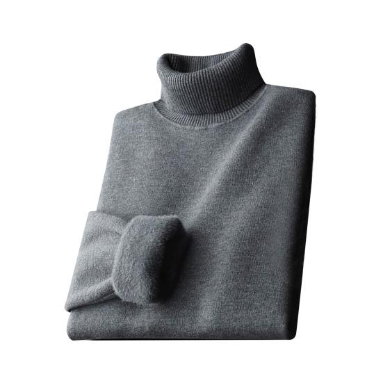 Fall Winter Men Sweater Half-High Collar Knit Thick Plush Lining Elastic Long Sleeves Warm Solid Color Bottoming Knitwear Loose Daily Wear Sweaterts