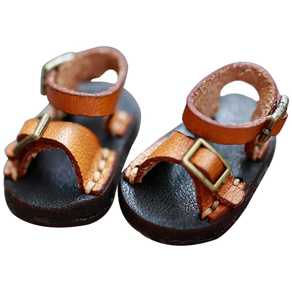 

HIGHAWK Summer Sandals for 11cm OB11 Retro Leather Shoes for Obitsu Dolls Body, Size, (Brown)