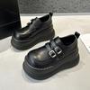 Platform Loafers Women's 2025 Spring New Versatile Small Inner Height Increase Women's Shoes Black British Style Small Leather Shoes