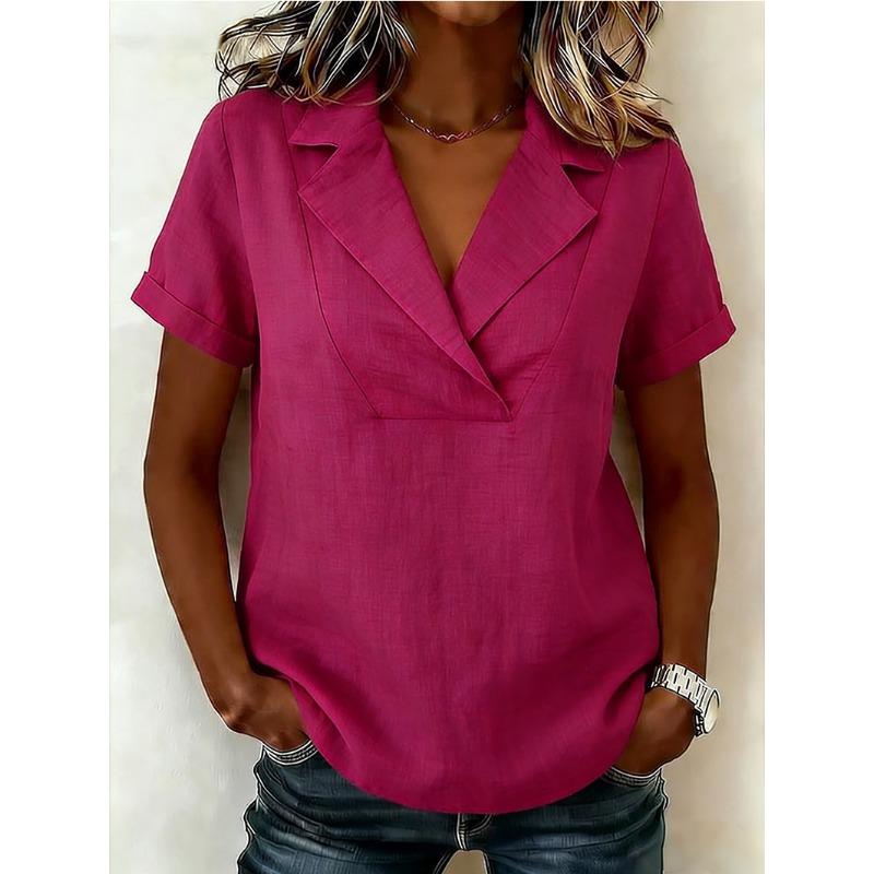 IHUASU Camicette e camicie da donna con scollo a V, maniche corte, stampa tinta unita casual alla moda