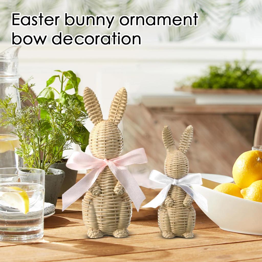 3-piece Easter Bunny Ornament Decoration With Rattan Effect Resin Easter Bunny Garden Statue With Bow