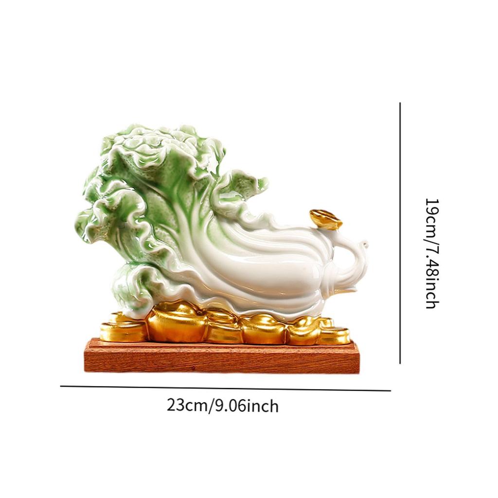 Keramik Glückskohl Skulptur Multifunktional für Büro- und Heimpräsentation Handgefertigt Traditioneller Holzständer Tischdekoration