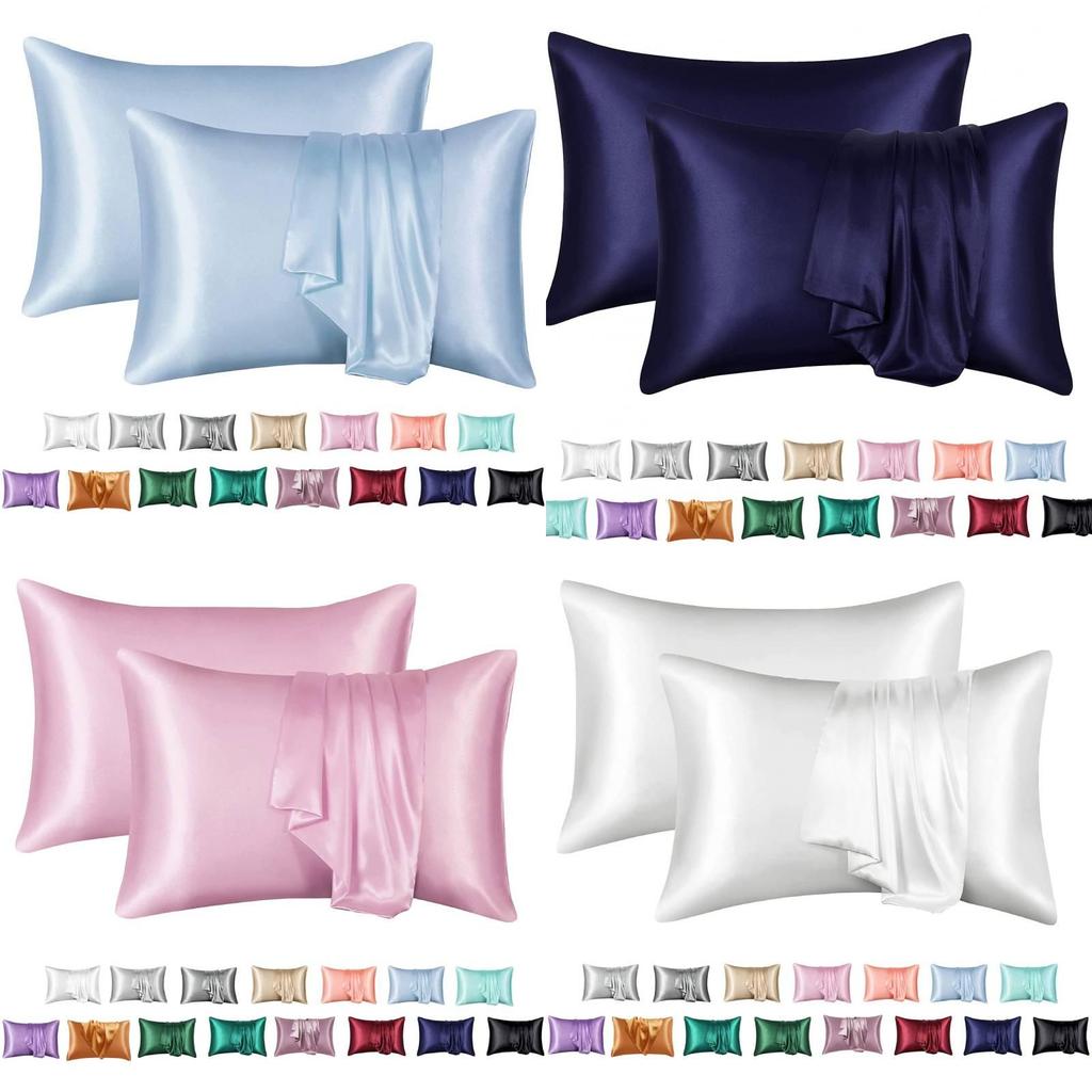 Luxurious Solid Color Satin Pillow Cases Set High Quality Soft Hypoallergenic Fabric