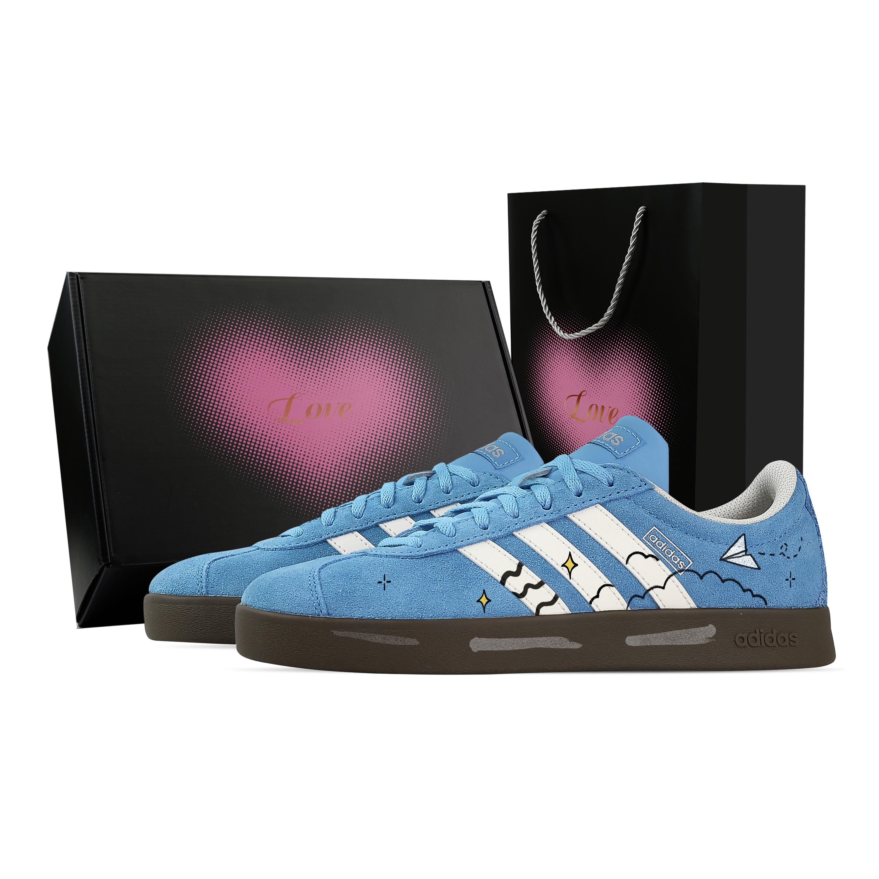 

Custom Adidas VL COURT 2.0 Paper Plane, Heart Box Low top German Army Trainers Unisex Blue JI0496(Team773--) 36