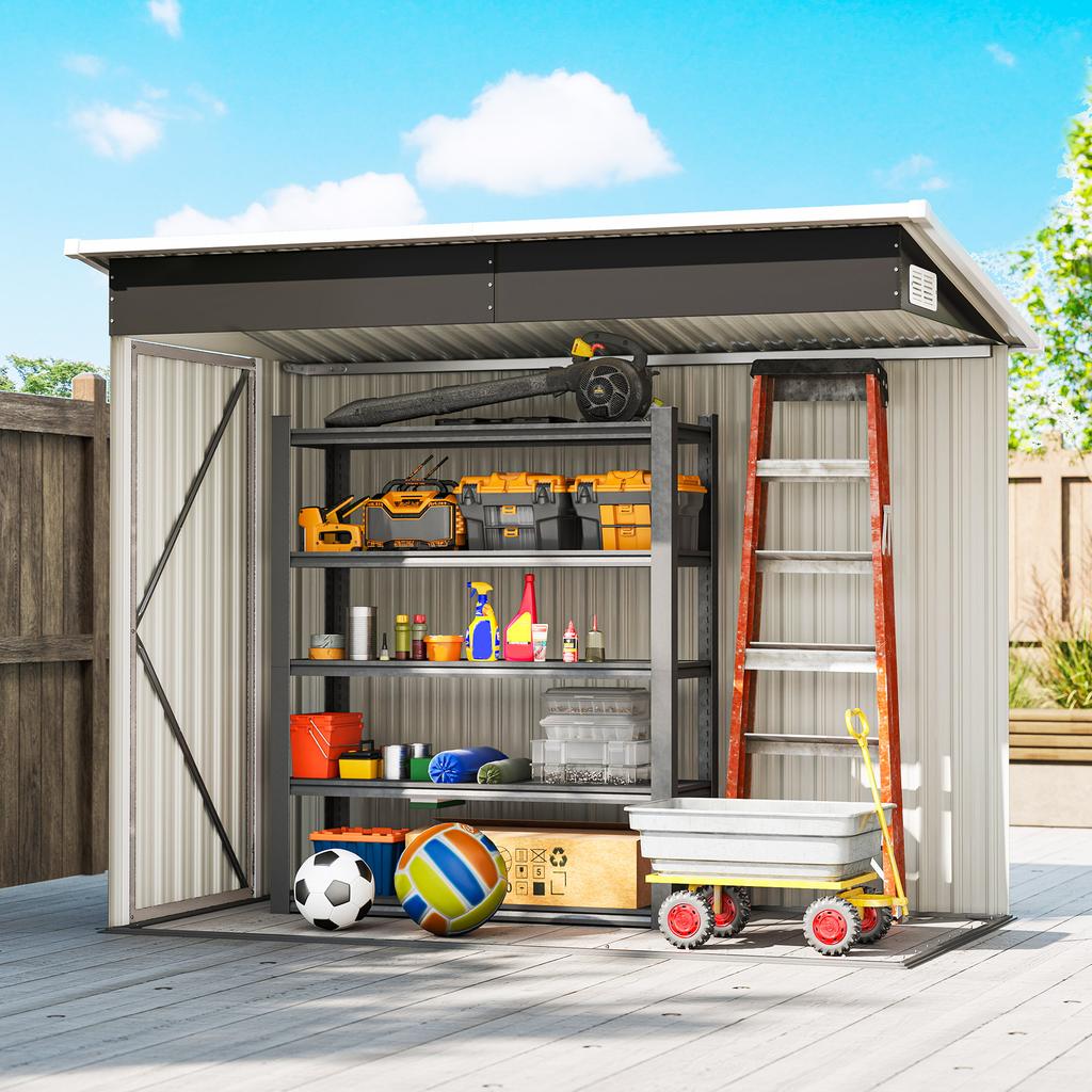 Metal Garden Shed, Triple Lockable Doors, Sloping Roof, 234 x 132 x 185 cm, Grey