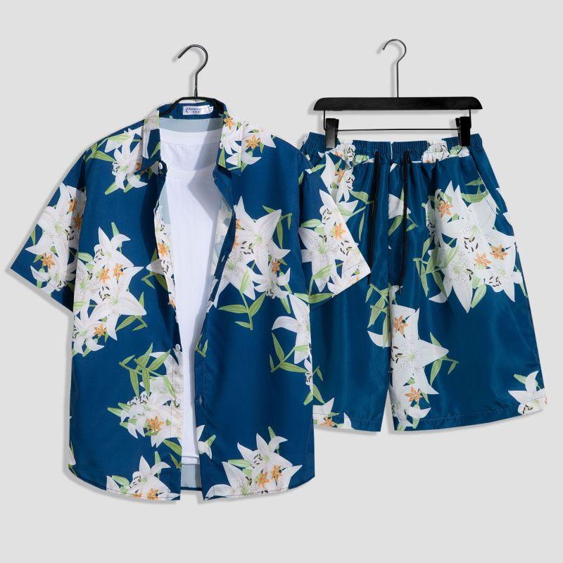 Mens Fashion Print Sets Kurzarm Shirt + Shorts 2Pcs Anzug Lose 2023 Sommer Casual Beachwear Männlichen Urlaub Hawaiian outfits