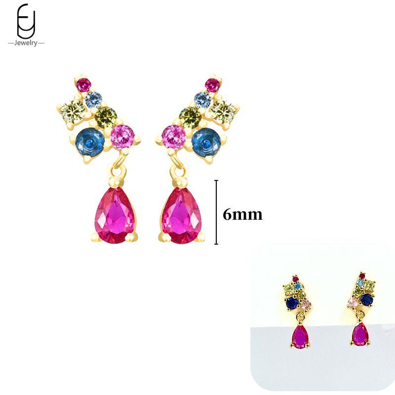 925 Silver Ear Buckles Fashion Hoop Earrings Colorful Crystal Pendants Gold Earring Premium Luxury Women's Jewelry Gift