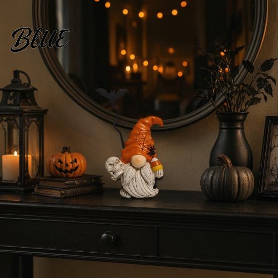Spooky Halloween Garden Statue Gnome Figurine Small Resin Dwarf Table Decoration Pumpkin Decoration Bat Skull for Tiered Tray Tabletop Home Decor