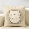 Cat Drink Coffee Cute Funny Cushion Cover Natural Linen Organic Fabric DoubleSided Printing Room Sofa Decor Pillow Case