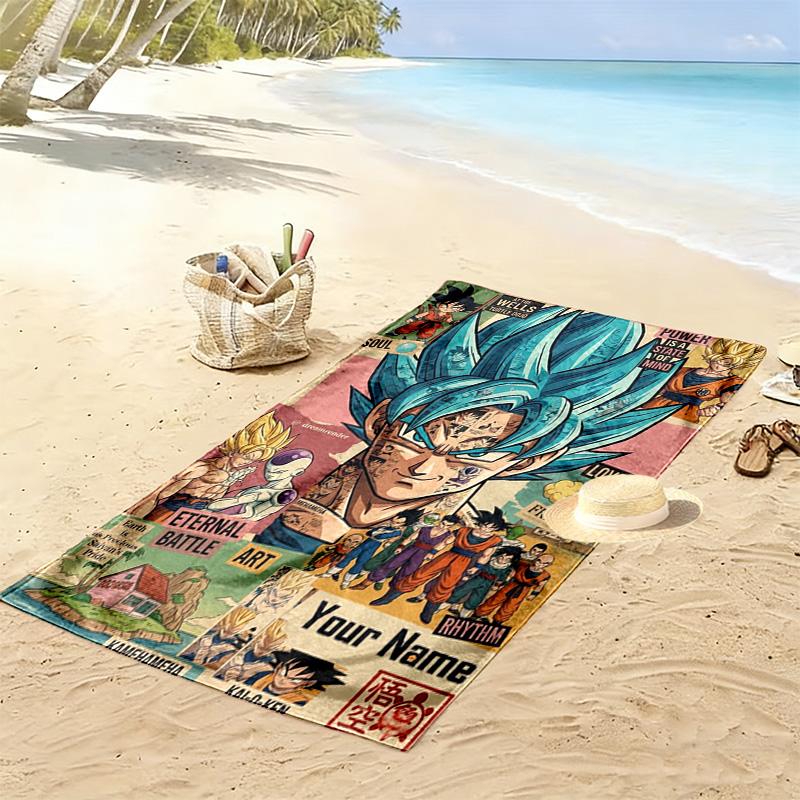 Name Custom Anime Dragonball Print Beach Towel, Large Soft Quick Dry Towel for Beach Camping Swimming