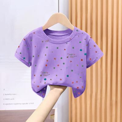 2024 Summer Pure Cotton Dot Printing T Shirt Girls Kid Children's Clothing Short Sleeve T-shirt for Girls Purple Tops Tees