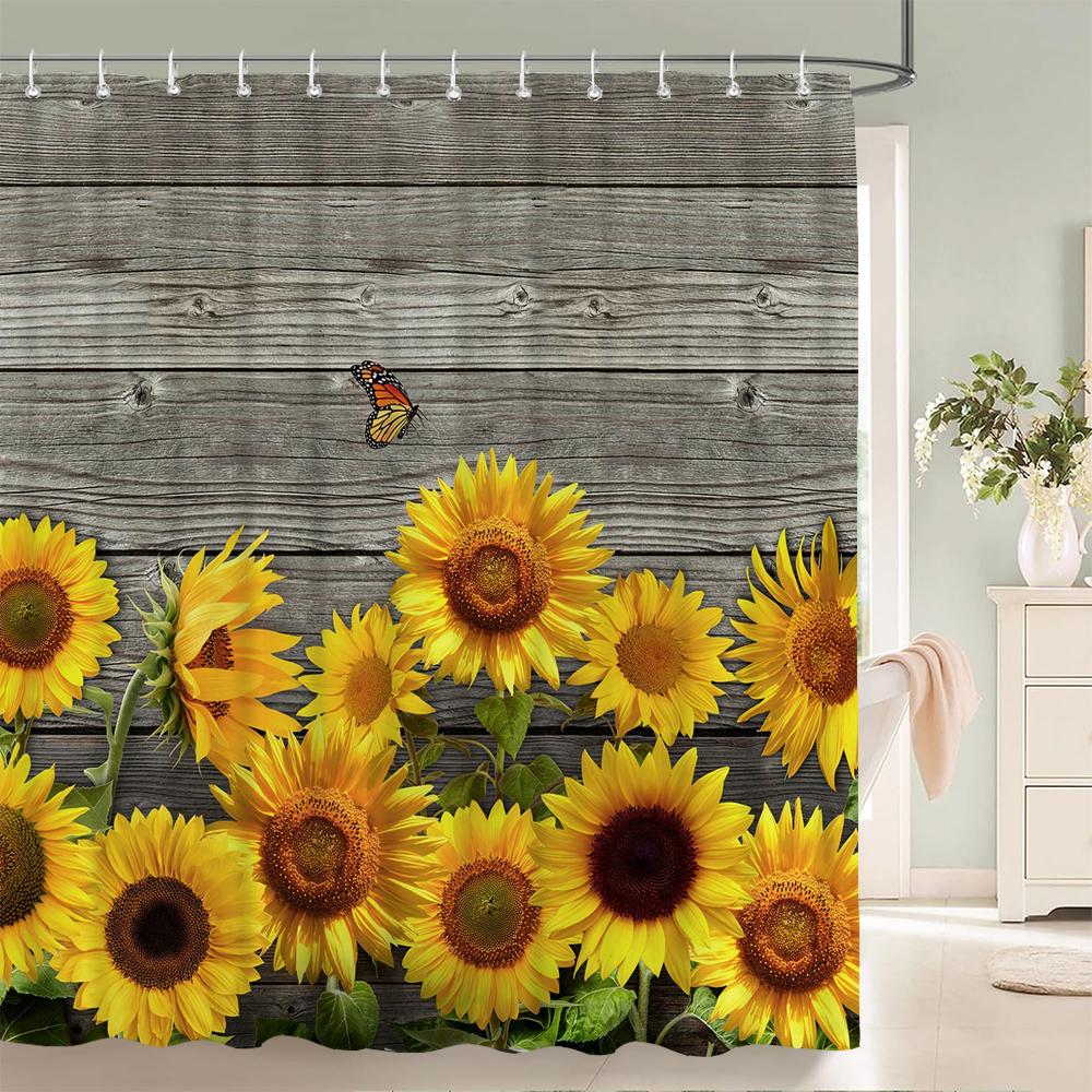 1Pc Beautiful Sunflower Flowers Print Waterproof Polyester Shower Curtain Fabric Shower Curtain Home Decoration Shower Curtain