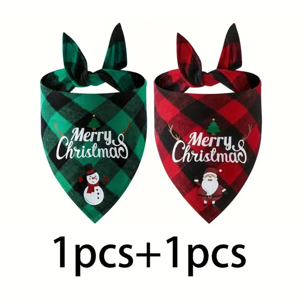 1/2Pcs Halloween Plaid Dog Bandana, Adjustable Triangle Pet Scarf Saliva Towel Holiday Party Decor for Small Large Dogs