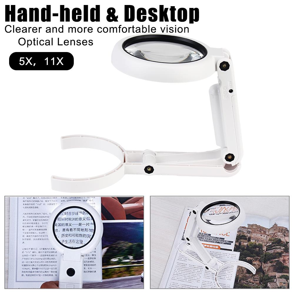 5x 11x with 8 LED Light Stand Desk Magnifying Glass Hand Tool Set Portable Hand-held Foldable for Jewelry Appraisal Reading Repair