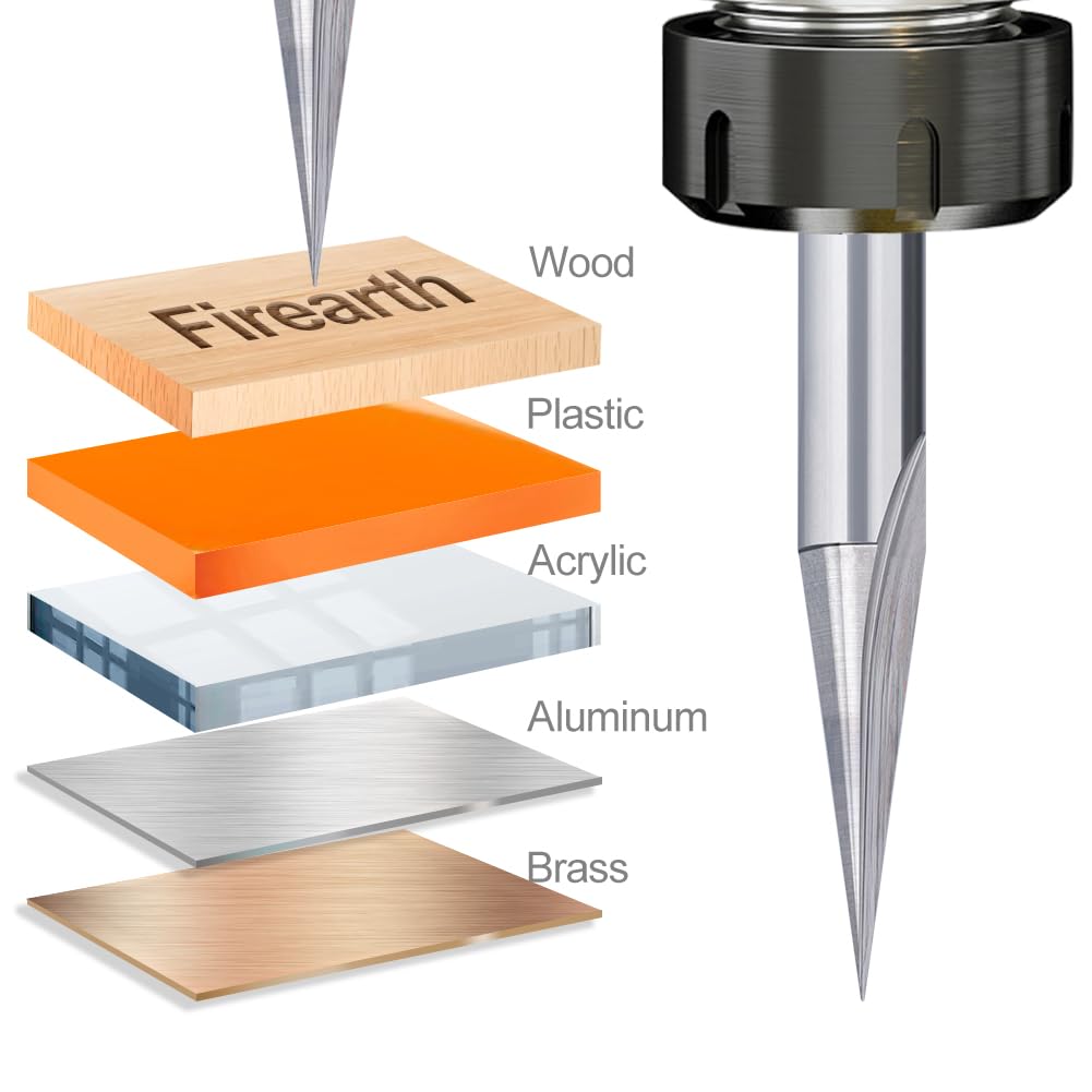 CNC Engraving Bits Wood Carving Router Bit 1/4'' Shank 15 Degree Carbide 2 Flutes 0.2mm Tip Detail Carving Liner V-bit Woodworking Router Tool for