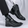 Side zipper Chelsea boots men's ankle boots leather buckle British-style pointed riding boots doctor's check trendy shoes