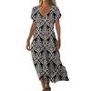 Summer Dress Women's Long Boho Beach Dress Elegant Maxi Dress V-Neck Short Sleeve Summer Tunic Dress Light Airy