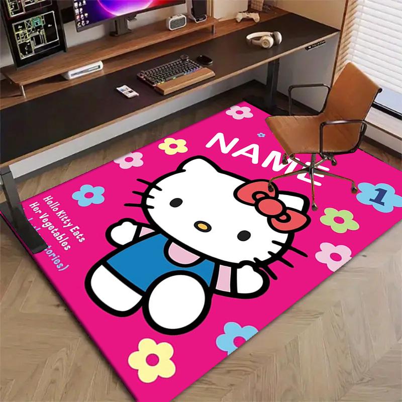 Custom HelloKitty Mat Personalized Name, Polyester Washable Indoor Entryway Rug, Gift for Christmas, Easter, Thanksgiving Day