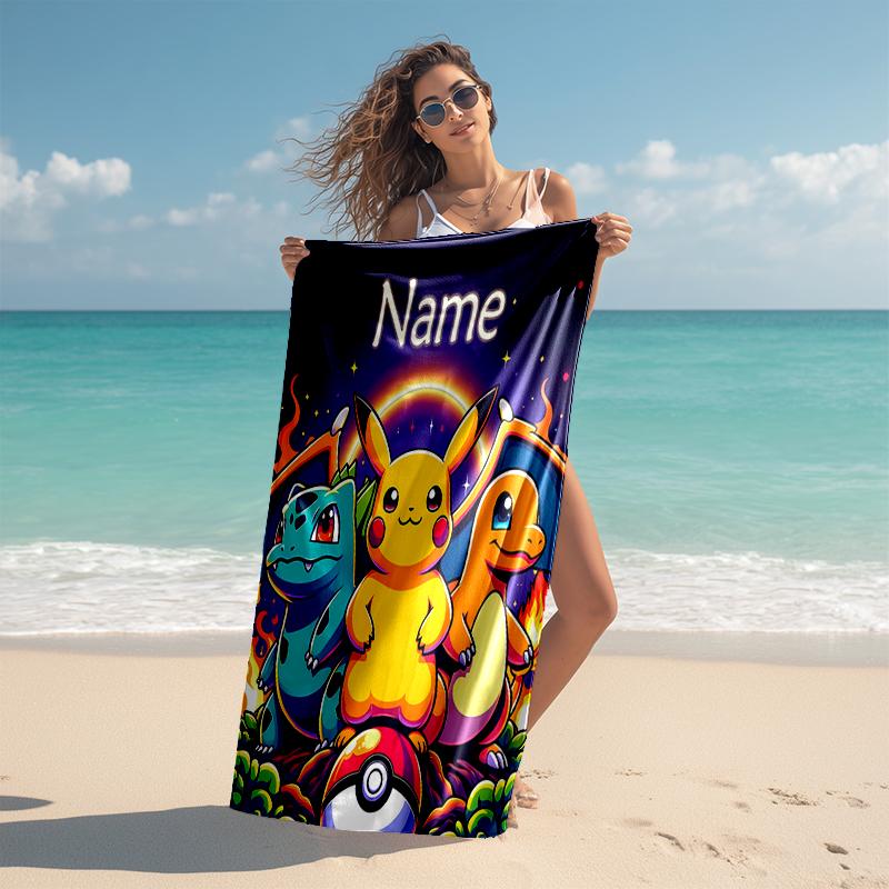 Personalized customized proof beach towel with Pokémon Pikachu pattern - soft, absorbent,quick-drying,perfect swimming,camping&bathing
