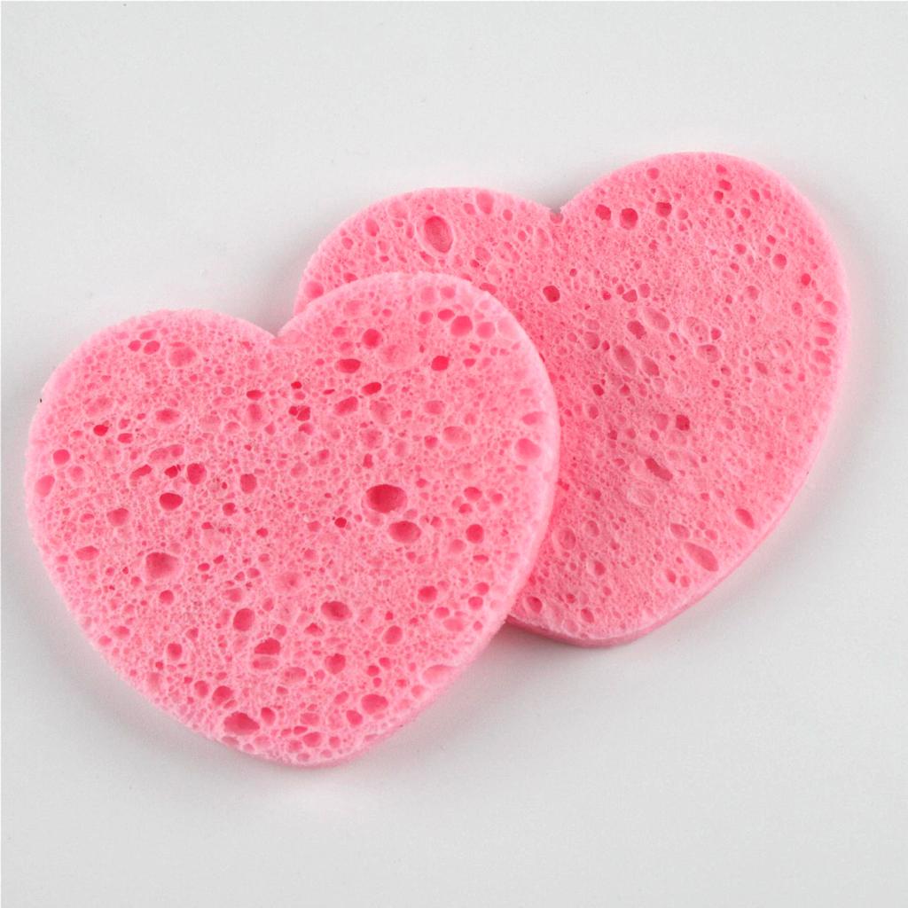 Biodegradable Compressed Heart Shape Facial Cleansing Puff | Wood Pulp Sponge | Absorbent & Reusable Washable Makeup Remover Pads