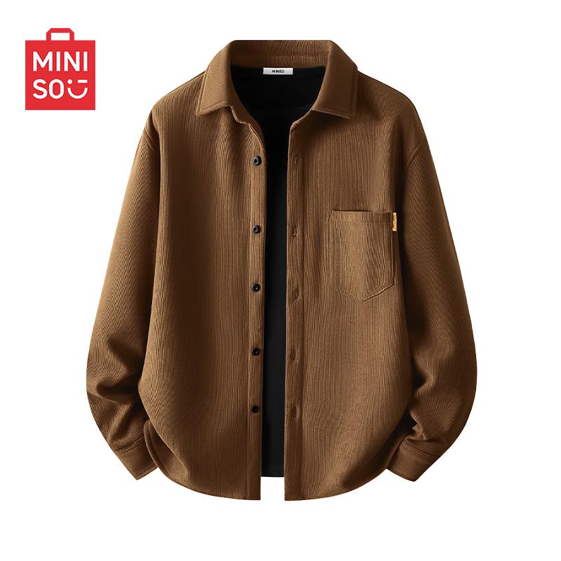 MINISO Men's American Retro Fleece Lined Corduroy Shirt Jacket