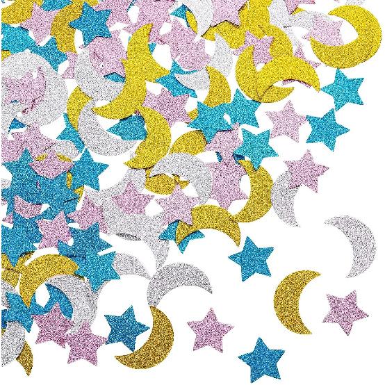 400 Pieces Glitter Star and Moon Paper Confetti Double Side Table Paper Confetti Sequin for Wedding Birthday Baby Shower Moon and Star Party Ramadan
