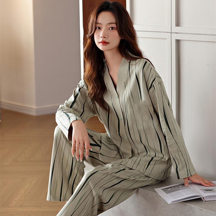 Autumn 2025 Women's Long Sleeve Cardigan Pajamas - Cute Ins Style Homewear