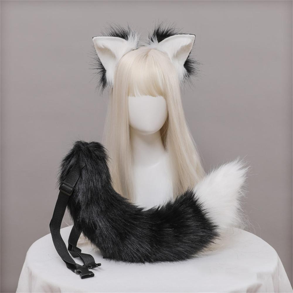 2 Stück/Set Plüsch-Katzenohren Schwanz Flauschiges Fursuit Lolita Stirnband Katzen-Schwanz Cosplay Zubehör Handgefertigt Simulation Tierohren Kopfschmuck