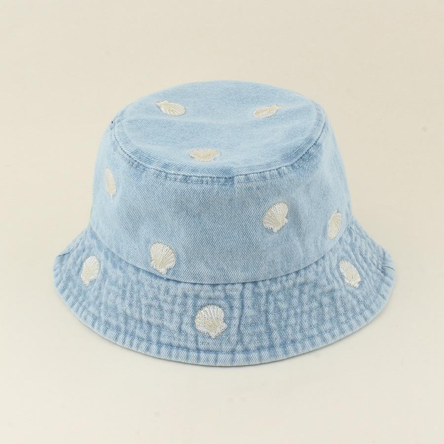 

Unisex shell embroidery bucket hat, versatile wide brim, face-framing, sunshade outdoor denim fisherman hat One Size світло-синій колір