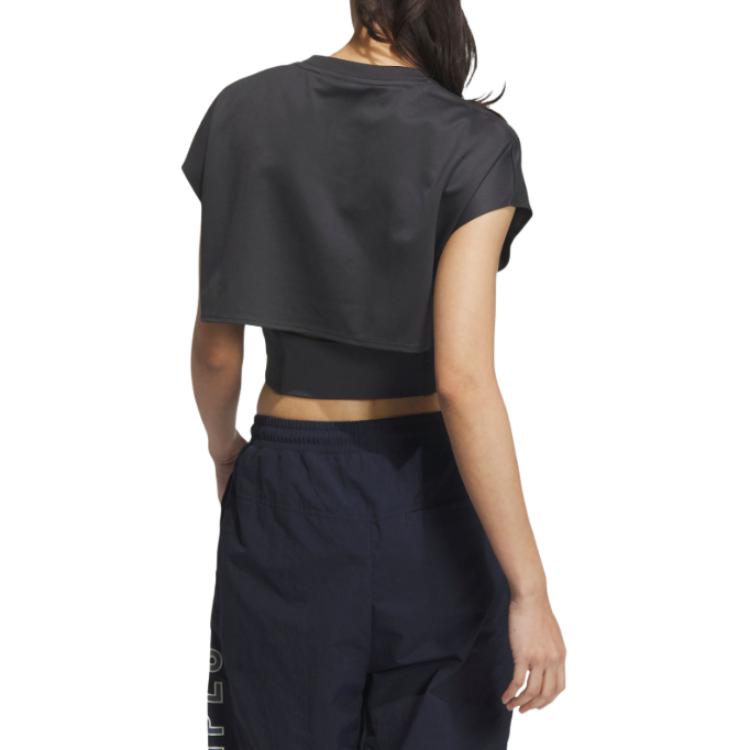 Adidas Colorblock Solid Logo Sports Casual Short Sleeve T-Shirt Women T-Shirts Black JN3504