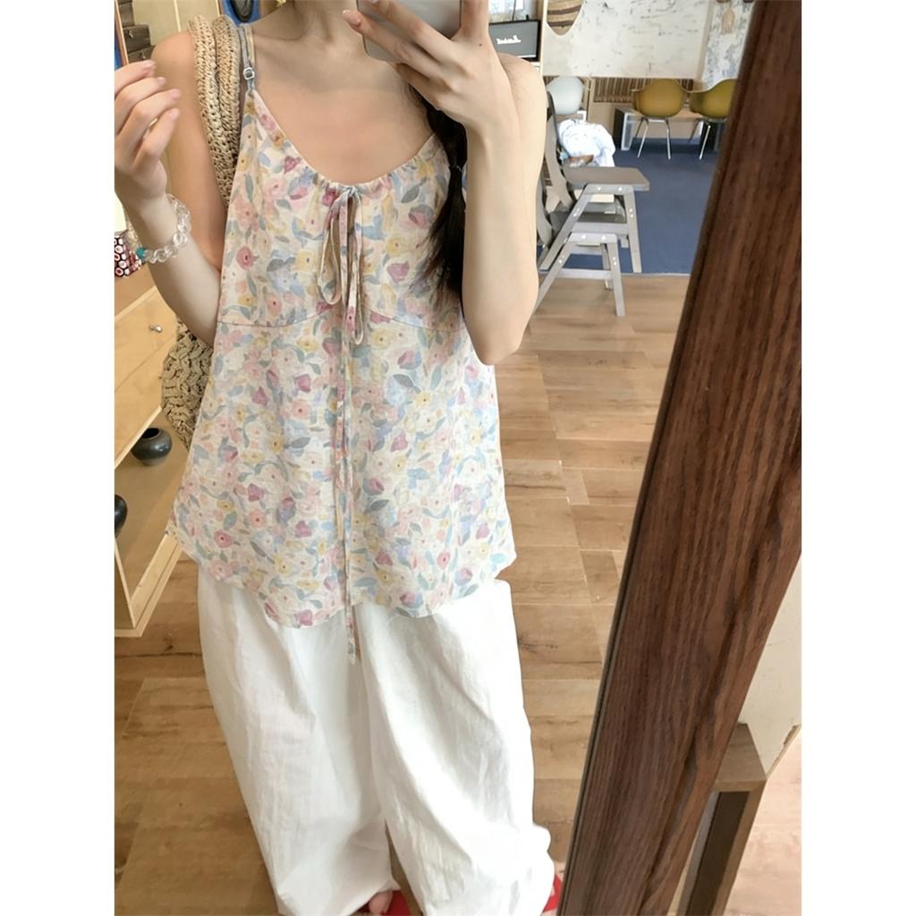 Korean sweet broken flower sling vest women's summer new loose age-reducing top outer wear