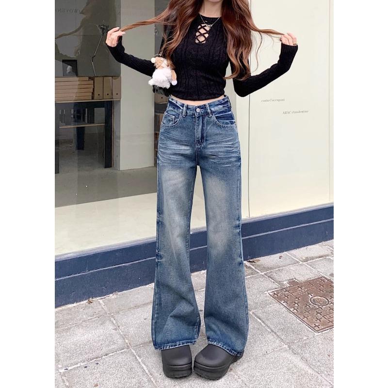 Womens High Waist Vintage Wash Flare Jeans Y2K Low Rise Bootcut Denim Trousers Streetwear